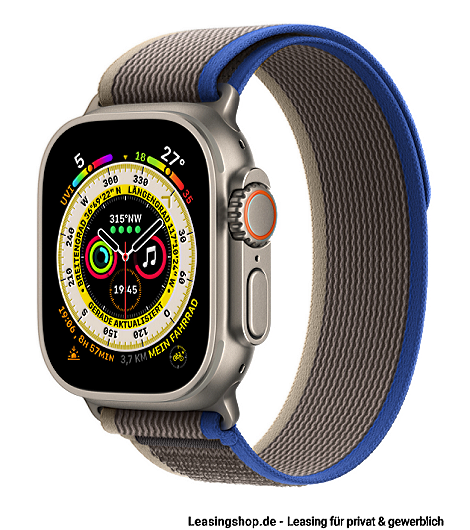 Apple Watch Ultra leasen, neues Design im Titangehäuse 49mm, Trail Loop Blau/Grau